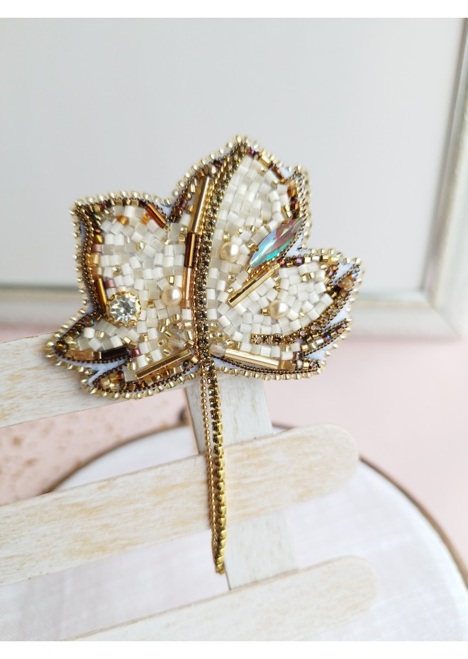 beaded  gold leaf brooch  