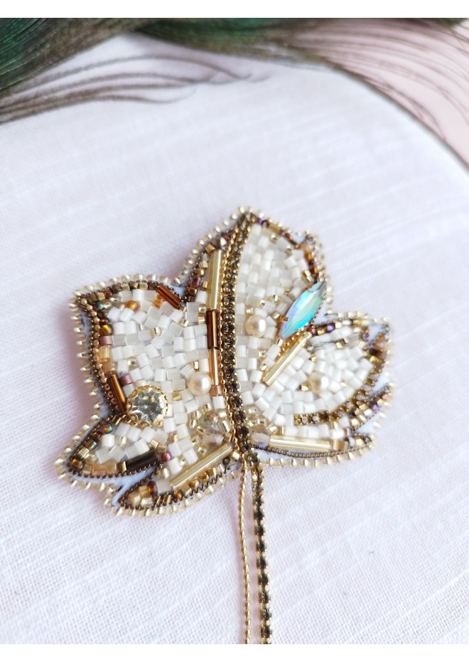 beaded  gold leaf brooch  