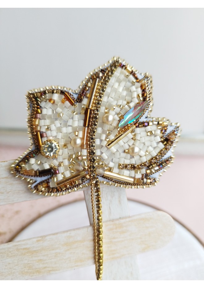 beaded  gold leaf brooch  
