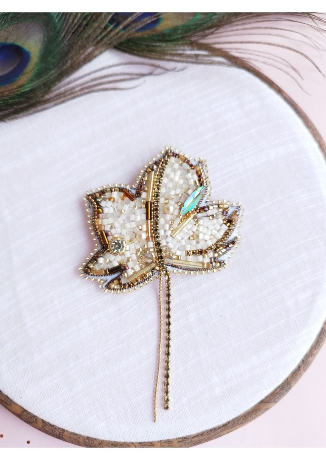 beaded  gold leaf brooch  
