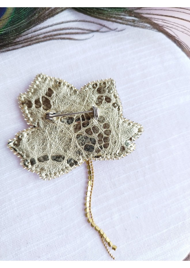 beaded  gold leaf brooch  