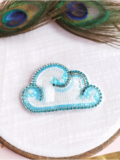 Blue cloud bead embroidery brooch 