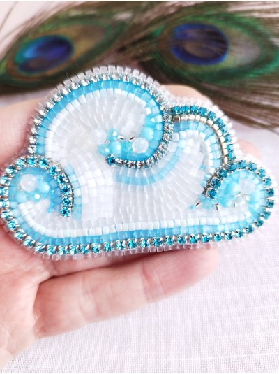 Blue cloud bead embroidery brooch 