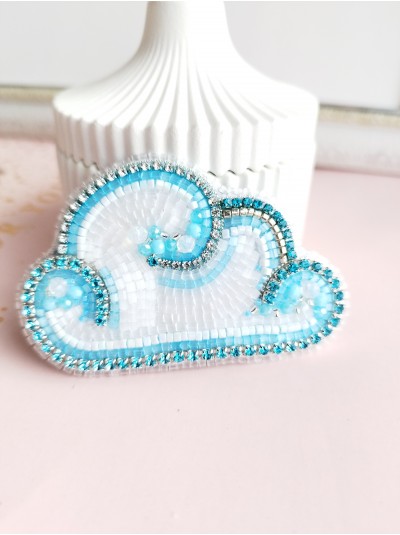 Blue cloud bead embroidery brooch 