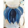 navy blue leather feather necklace