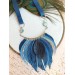 navy blue leather feather necklace