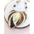beige brown leather feather necklace