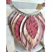 pink  leather feather bib necklace