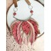 pink  leather feather bib necklace