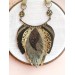 green olive leather feather bib necklace