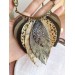 green olive leather feather bib necklace
