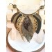 green olive leather feather bib necklace