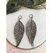 handpaint dark gray long feather earrings genuine handmade leather jewelry 