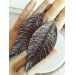 handpaint dark gray long feather earrings genuine handmade leather jewelry 