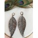 handpaint dark gray long feather earrings genuine handmade leather jewelry 