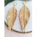 hand paint sand long feather earrings genuine handmade leather jewelry 