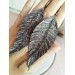 handpaint dark gray long feather earrings genuine handmade leather jewelry 