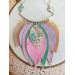 pink mint leather feather bib necklace