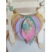 pink mint leather feather bib necklace