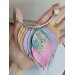 pink mint leather feather bib necklace