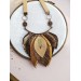 beige brown leather feather necklace