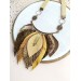 beige brown leather feather necklace