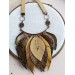 beige brown leather feather necklace