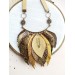 beige brown leather feather necklace