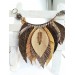 beige brown leather feather necklace