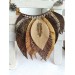 beige brown leather feather necklace