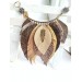 beige brown leather feather necklace
