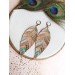 handpaint pink blue long feather earrings genuine handmade leather jewelry 