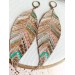 handpaint pink blue long feather earrings genuine handmade leather jewelry 