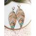 handpaint pink blue long feather earrings genuine handmade leather jewelry 