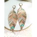 handpaint pink blue long feather earrings genuine handmade leather jewelry 