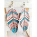 handpaint pink blue long feather earrings genuine handmade leather jewelry 