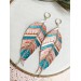 handpaint pink blue long feather earrings genuine handmade leather jewelry 