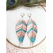 handpaint pink blue long feather earrings genuine handmade leather jewelry 