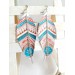 handpaint pink blue long feather earrings genuine handmade leather jewelry 