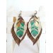 leather feather earrings beige brown feather print , genuine leather jewelry 