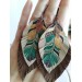leather feather earrings beige brown feather print , genuine leather jewelry 