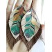 leather feather earrings beige brown feather print , genuine leather jewelry 
