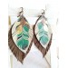 leather feather earrings beige brown feather print , genuine leather jewelry 