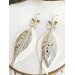 leather feather earrings white  flower connector , genuine leather jewelry 