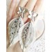 leather feather earrings white  flower connector , genuine leather jewelry 