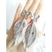 leather feather earrings white  flower connector , genuine leather jewelry 