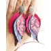 hot pink lilac leather feather earrings silver connector , genuine leather jewelry 