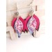 hot pink lilac leather feather earrings silver connector , genuine leather jewelry 