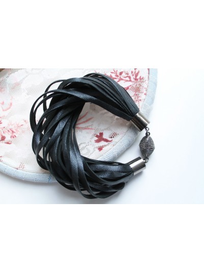 Black multi strands leather bracelet for woman.   