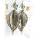  green leather feather earrings bronze flower connector , genuine leather jewelry 